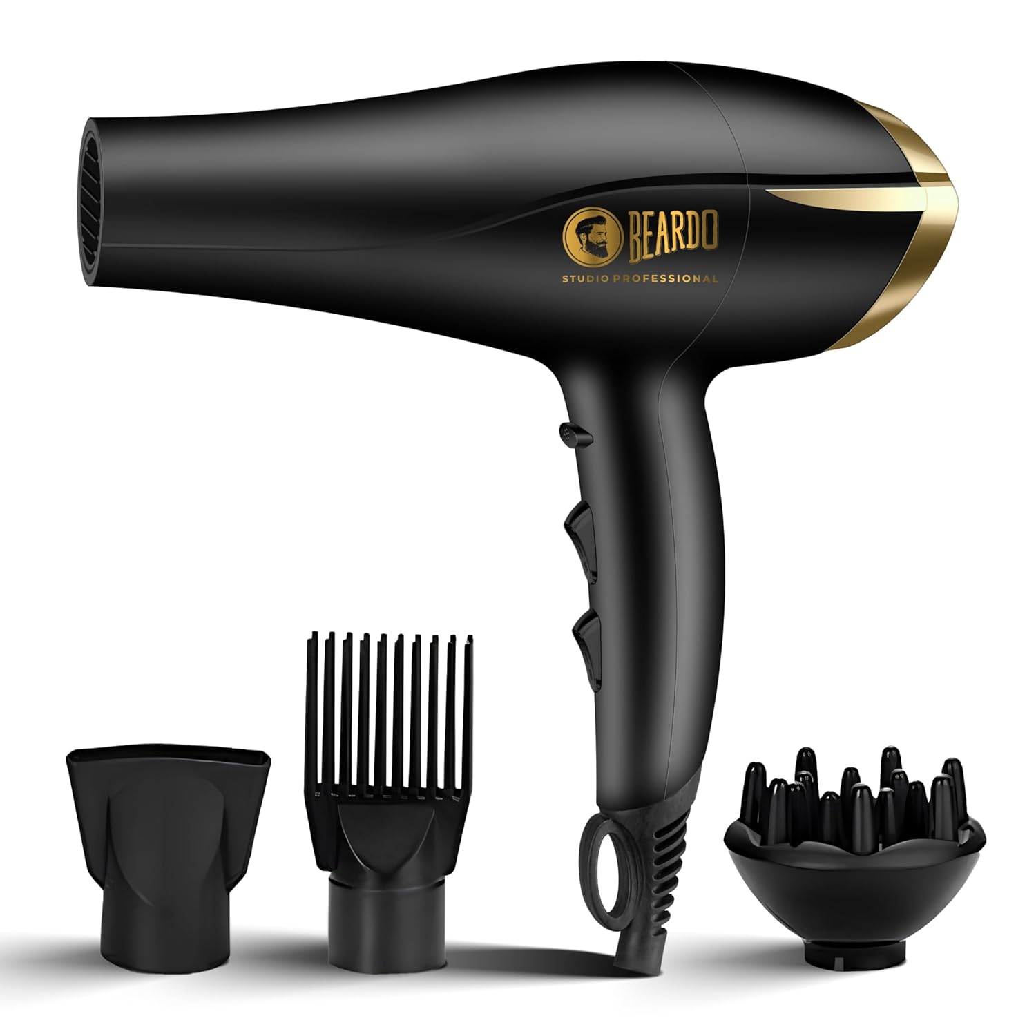 BEARDO Studio Professional Tornado Hair Dryer With 2000 Watts Power|Ac Motor, Concentrator, Diffuser, 2 Speeds, 3 Temperature Settings & Cool Shot Feature|For Professional Drying Experience|Black