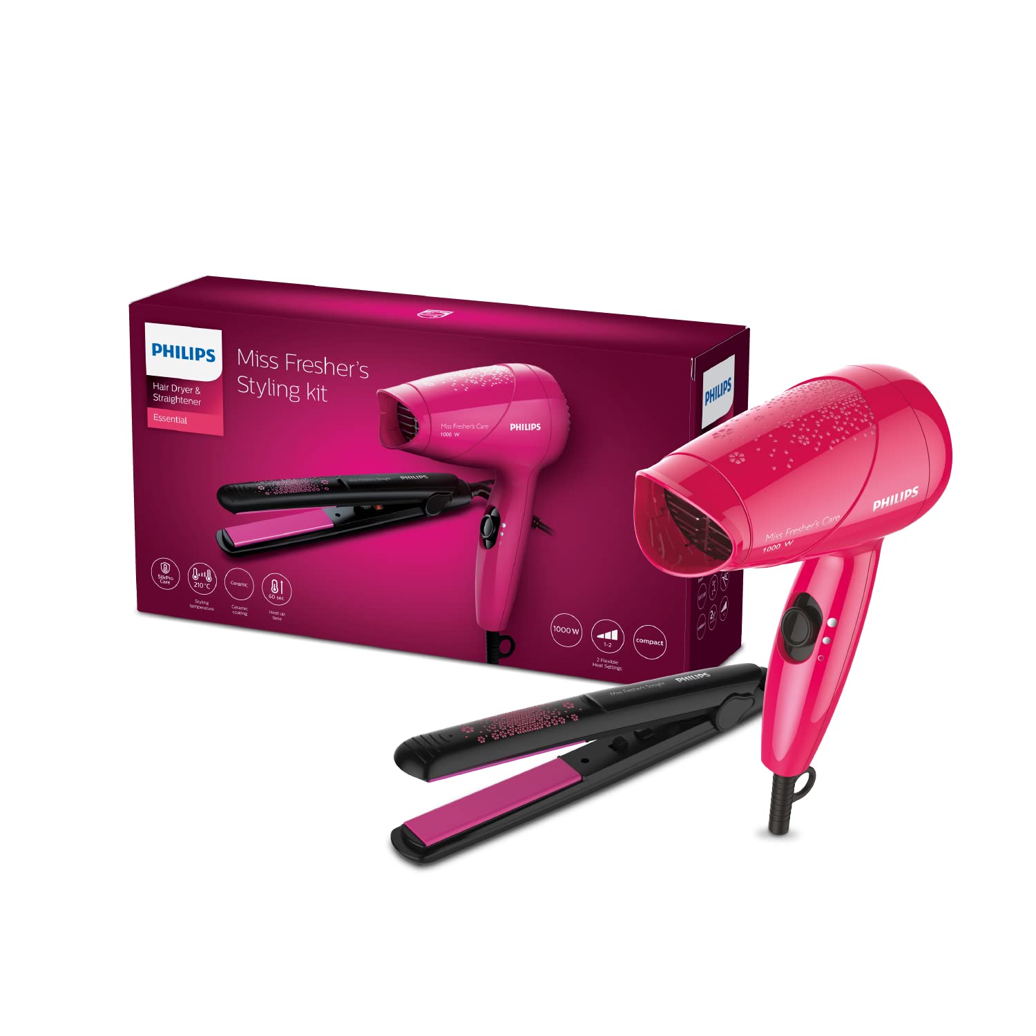Philips India's No.1 Hair Styling Brand | Hair Dryer & Straightener | Combo Kit | Blow Dry for Men & Women | Minimized Damage | Designed for Indian Hair, HP8643