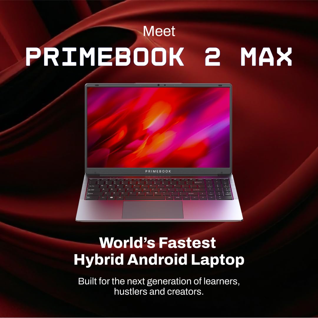 Primebook 2 Max 2026 (New Launch) | 8GB RAM, 256GB UFS Storage | 15.6-Inch Full HD IPS Display | 12hrs Battery | MediaTek Helio G99 | Android 15 (PrimeOS 3.0) | Backlit Keyboard | in-Built AI (Gray)