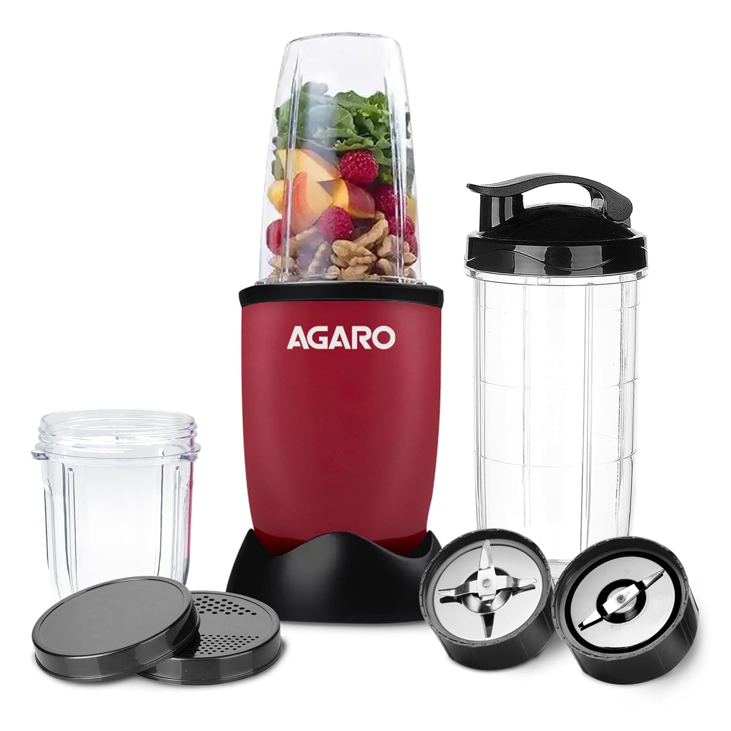 AGARO Regal Nutri Blender with 3 Jars, 400 Watts Personal Blender with 100% Copper Motor, 2 Stainless Steel Blades, Smoothie Maker, Masala Grinder, Use for Milkshakes, Juices & Chutney