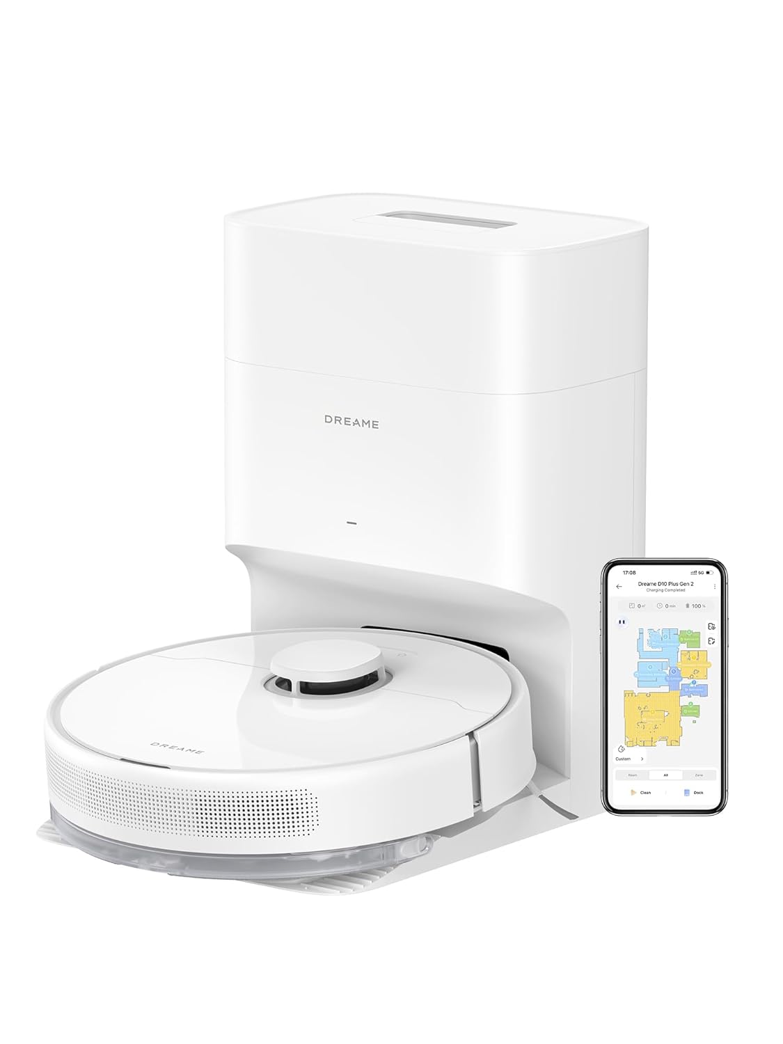 DREAME D10 Plus Gen 2 Robot Vacuum and Mop, Self-Emptying with 90-Day Dust Storage, 6,000Pa Suction for Carpets & Pet Hair, LiDAR Smart Navigation, 285-Min Runtime, Multi-Floor Mapping