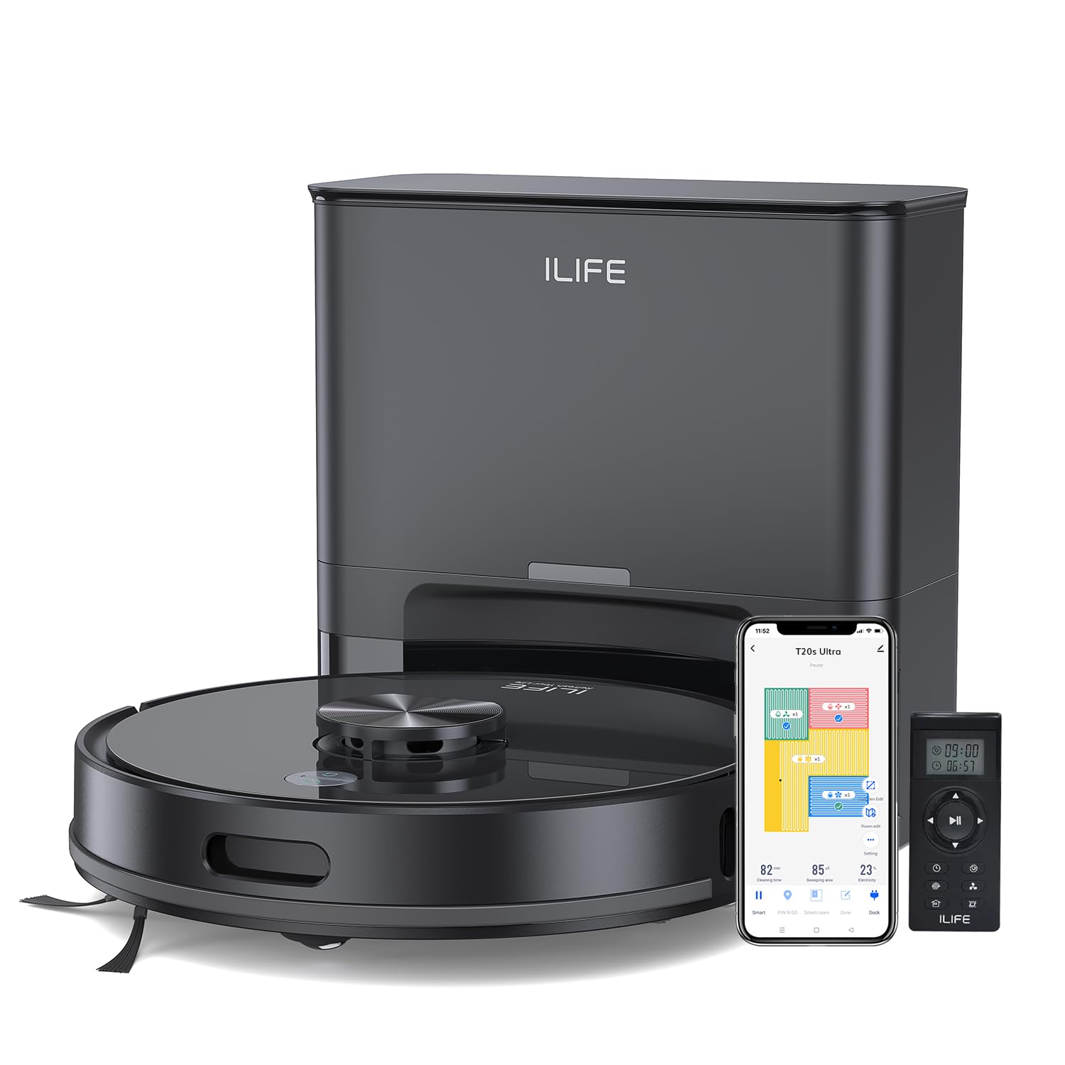 ILIFE T20s Ultra Robot Vacuum Cleaner with LiDAR Navigation, Self-Emptying for Up to 10 Weeks, 10,000Pa Suction, 300mins Runtime, Dry & Wet Combo, Customised Cleaning, App, Voice and Remote Control