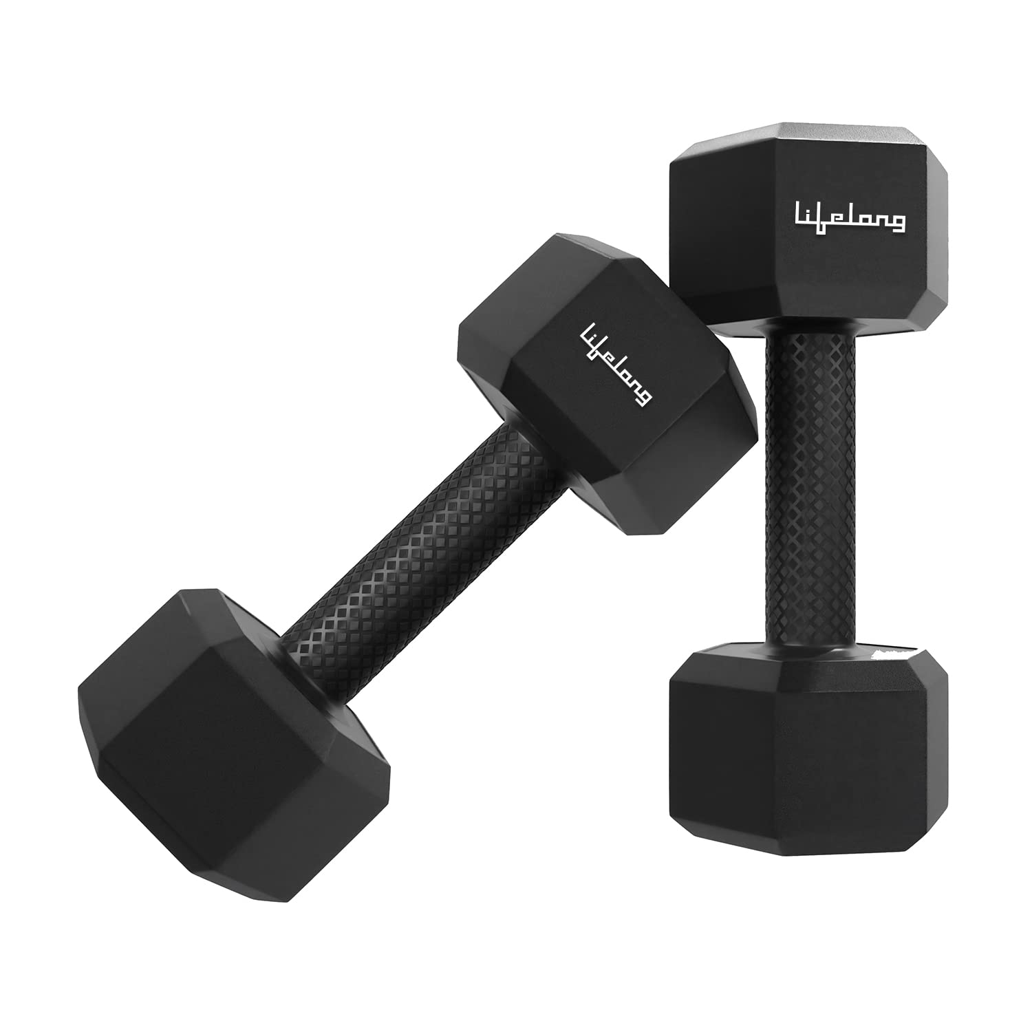 Lifelong PVC Hex Fixed Dumbbells Pack of 2 Black Color for Home Gym Equipment Fitness Barbell