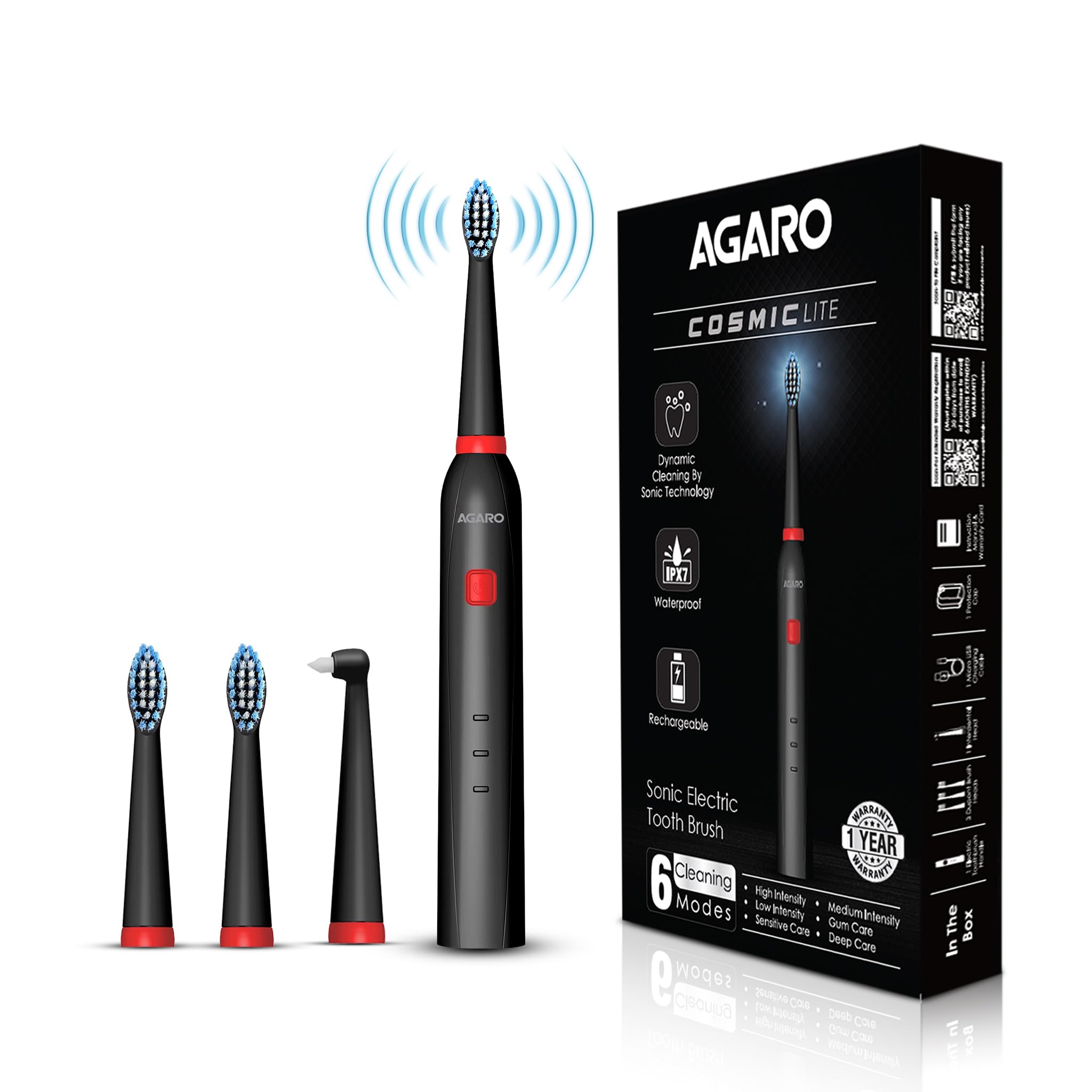 AGARO COSMIC Lite Sonic Electric Toothbrush for Adults wi...